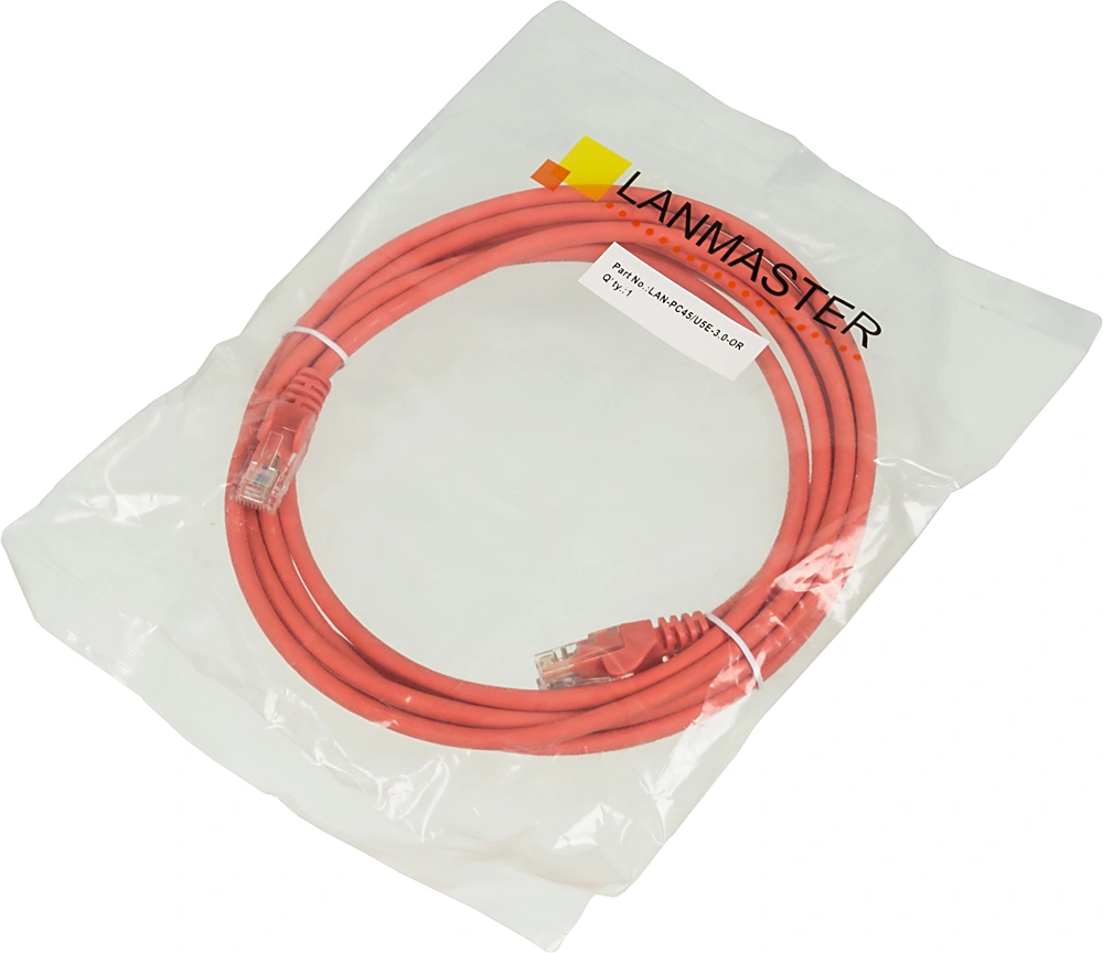Патч-корд Lanmaster LAN-PC45/U5E-3.0-OR UTP RJ-45 вил.-вилка RJ-45 кат.5E 3м оранжевый LSZH (уп.:1шт) — миниатюра 2