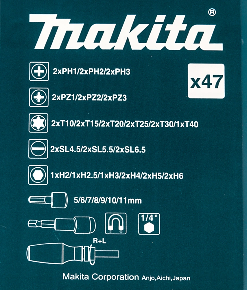 Отвертка Makita B-36170 в компл.:47 предметов жесткий кейс — миниатюра 5