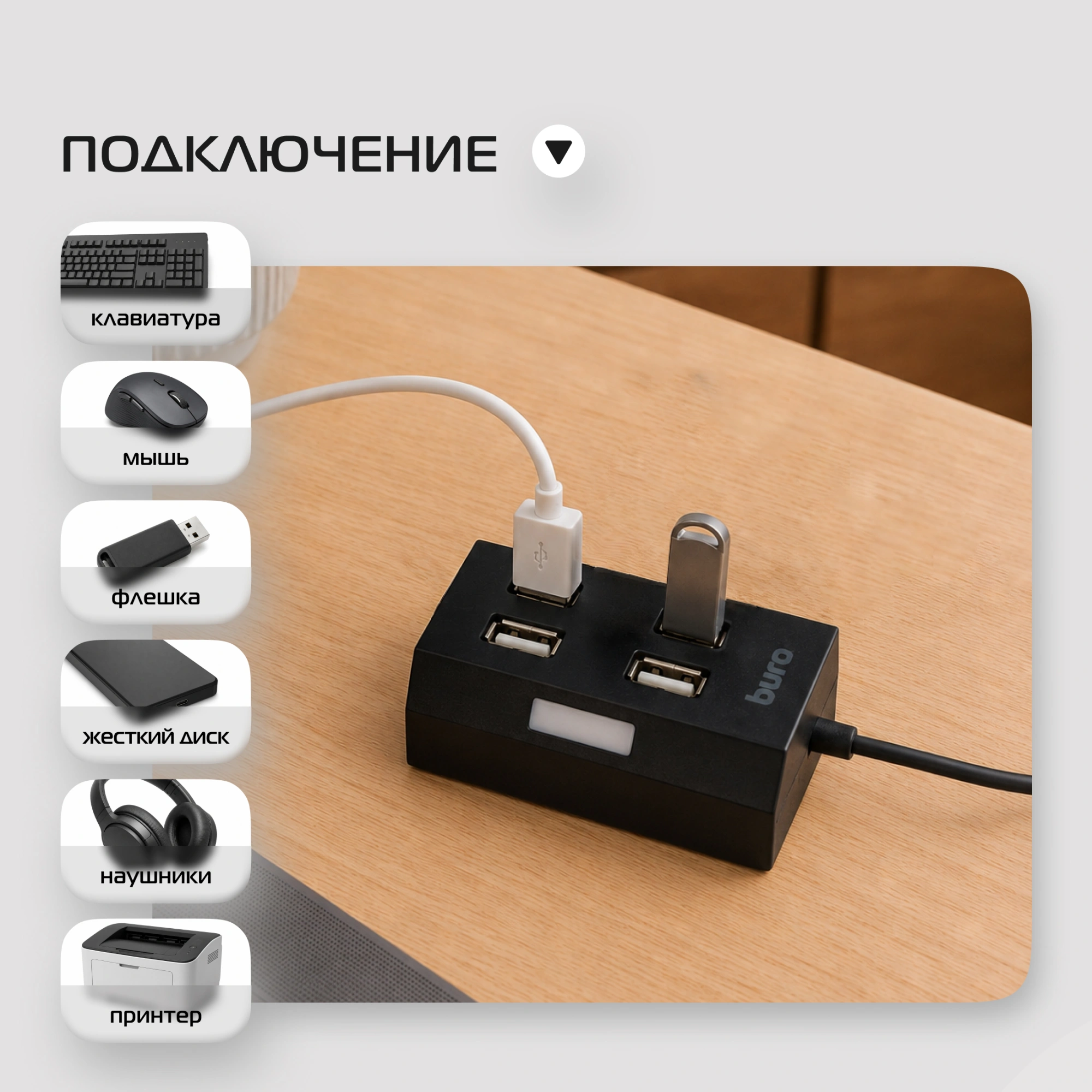 Разветвитель USB 2.0 Buro BU-HUB4-U2.0 4порт. черный — миниатюра 16