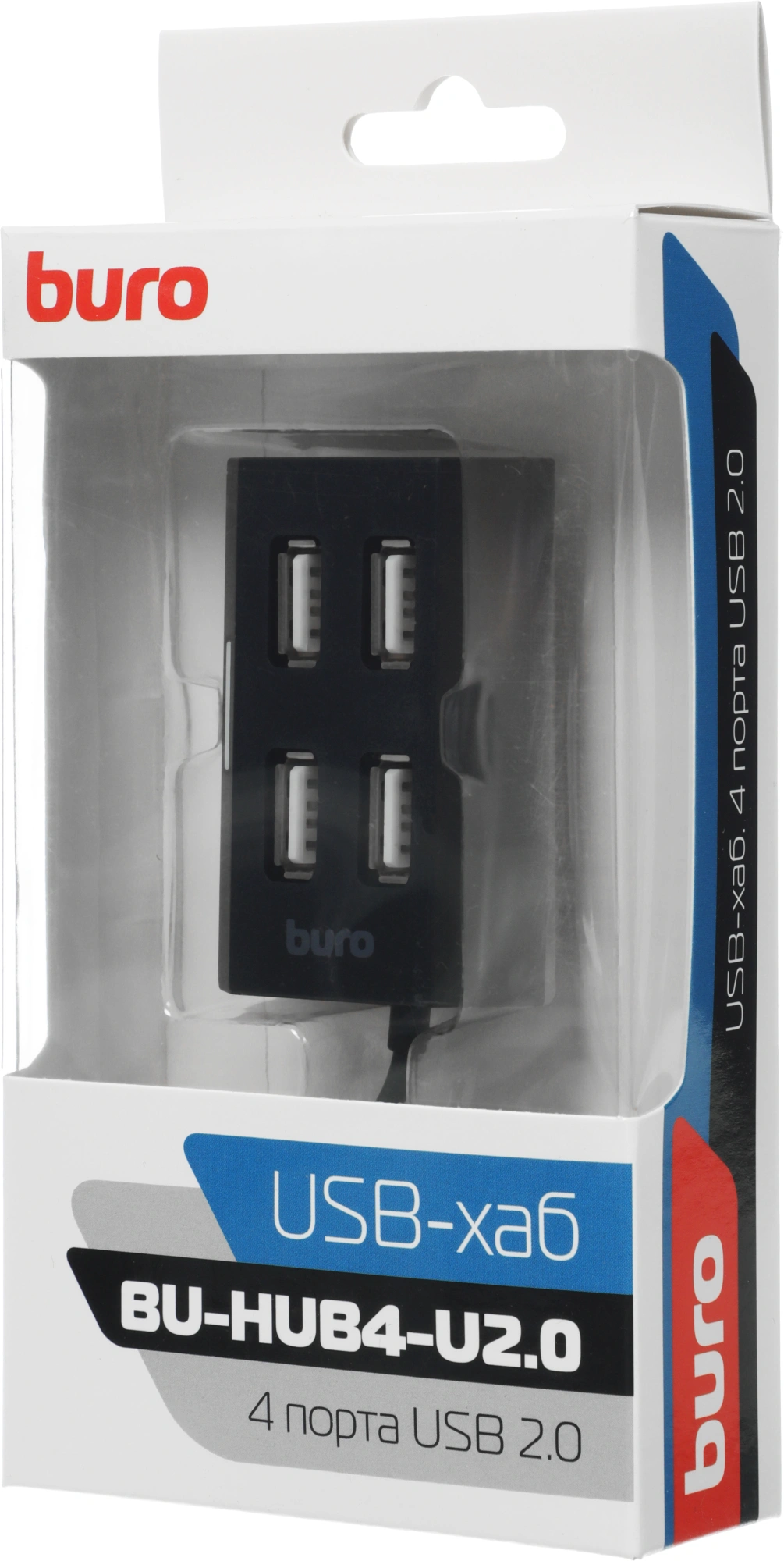 Разветвитель USB 2.0 Buro BU-HUB4-U2.0 4порт. черный — миниатюра 9