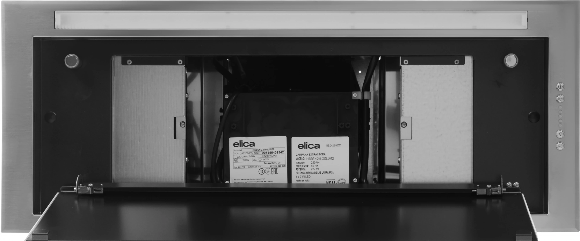 Вытяжка встраиваемая Elica Hidden 2.0 IXGL/A/72 нержавеющая сталь/стекло белое управление: кнопочное (1 мотор) — миниатюра 17