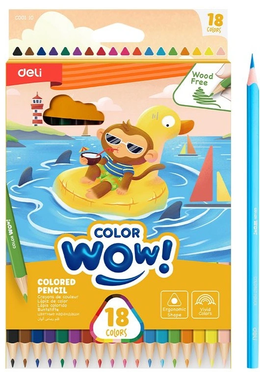 Карандаши цв. Deli EC00110 Colorwow трехгран. пластик 18цв. коробка/европод. (18шт) — фото 1