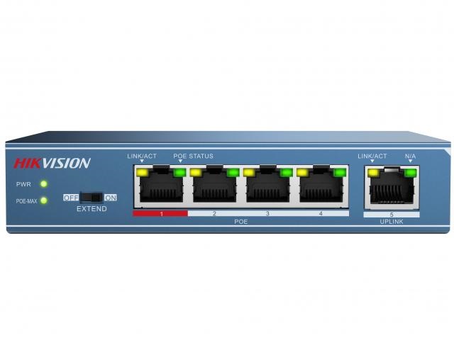 Коммутатор Hikvision DS-3E0105P-E(B) 4x100Мбит/с 4PoE 58W неуправляемый — фото 1
