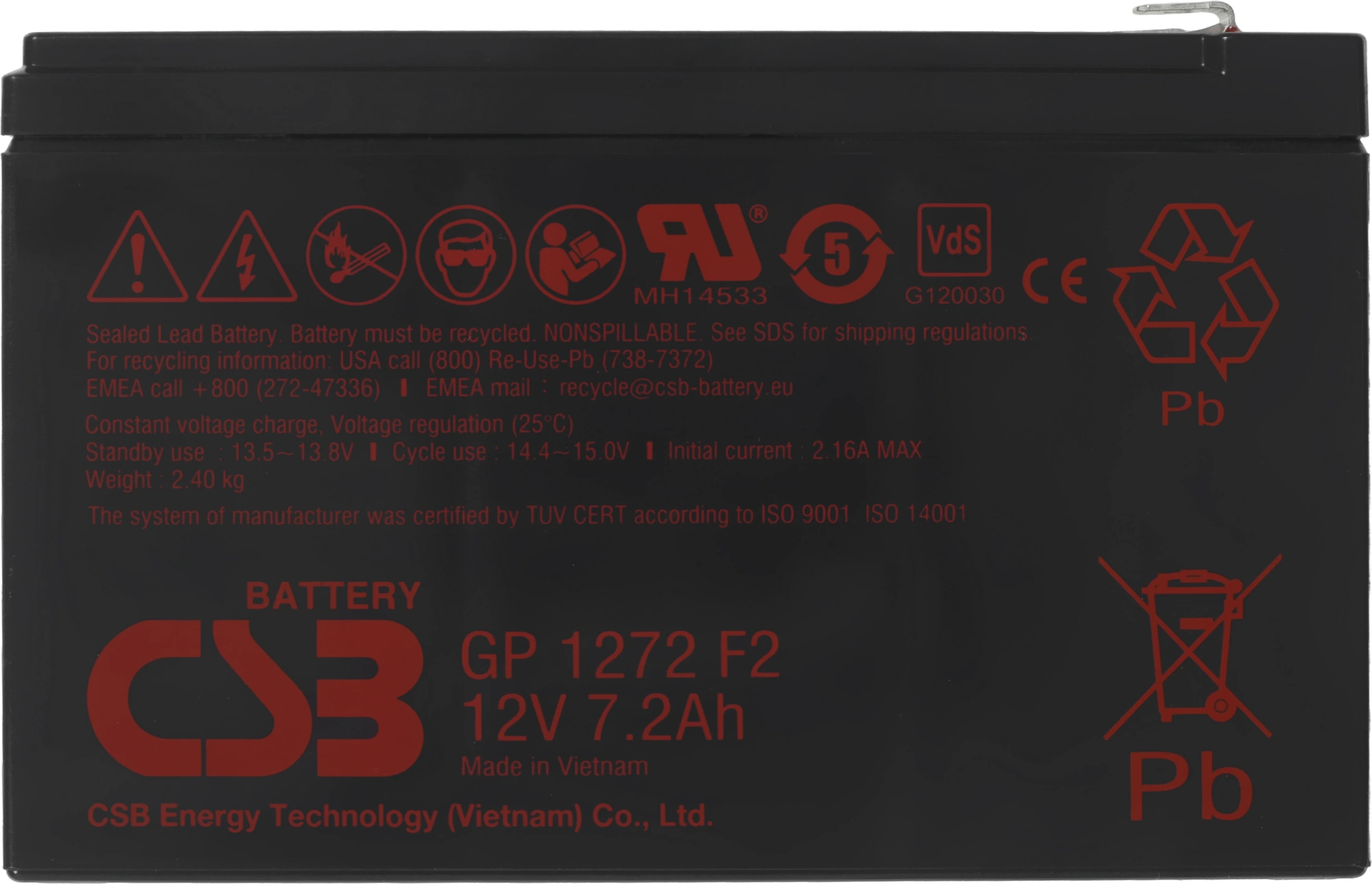 Батарея для ИБП CSB GP1272 F2 12В 7.2Ач — миниатюра 11