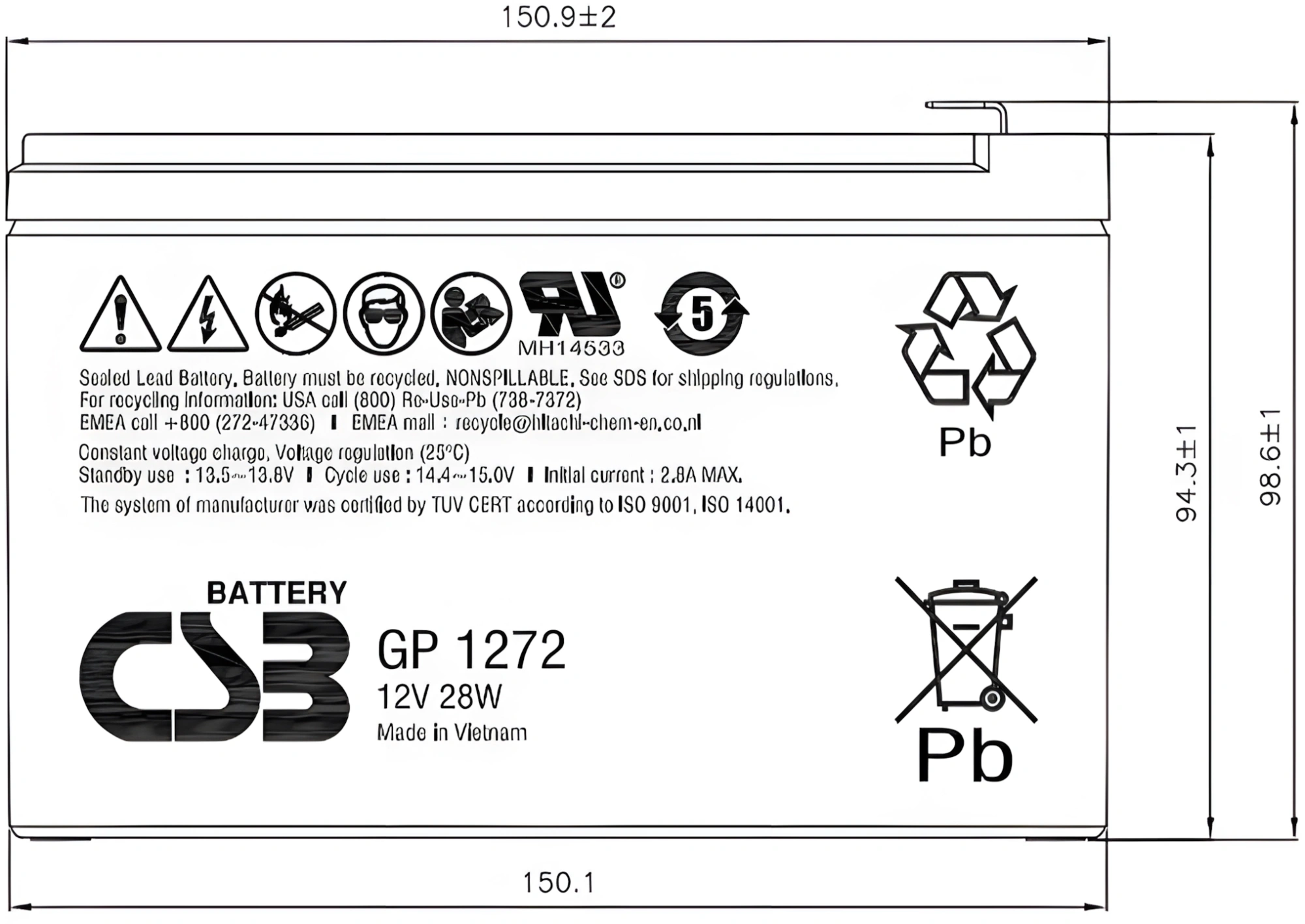 Батарея для ИБП CSB GP1272 F2 12В 7.2Ач — миниатюра 2