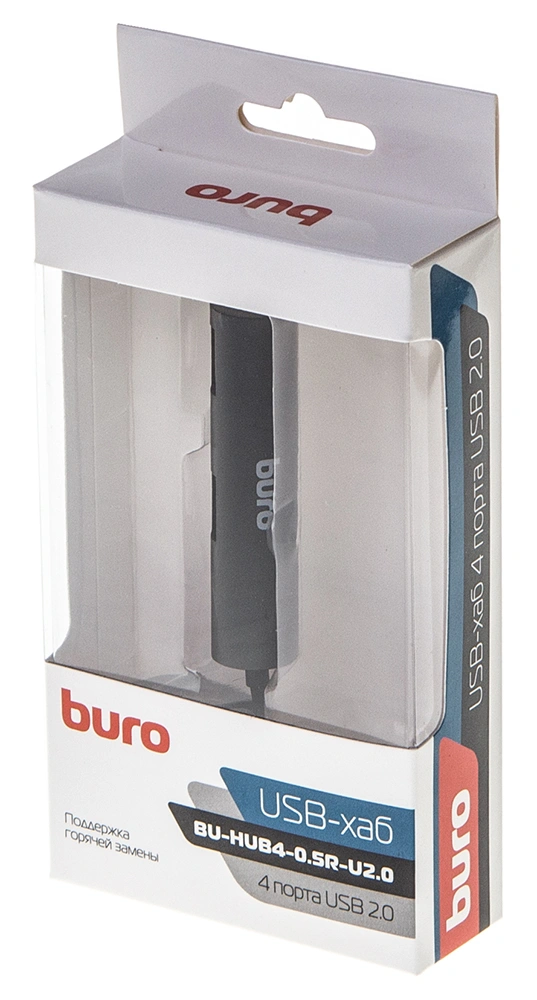 Разветвитель USB 2.0 Buro BU-HUB4-0.5R-U2.0 4порт. черный — миниатюра 4