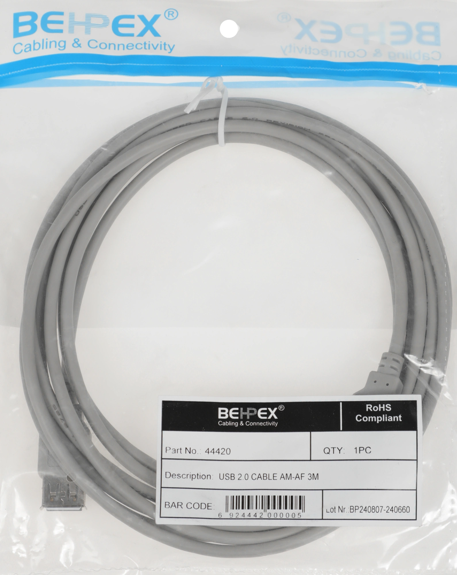 Кабель USB A(m) USB A(f) 3м серый — миниатюра 3