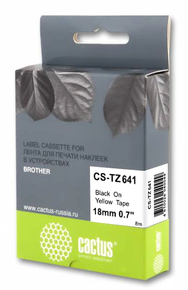 Картридж ленточный Cactus CS-TZ641 TZe-641 черный на желтом 18x8 для Brother 1010/1280/1280VP/2700VP — фото 1