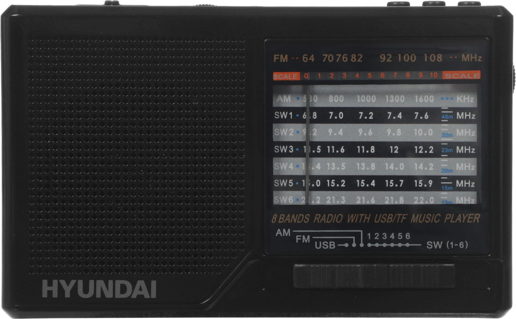 Радиоприемник портативный Hyundai H-PSR140 черный USB microSD — миниатюра 20