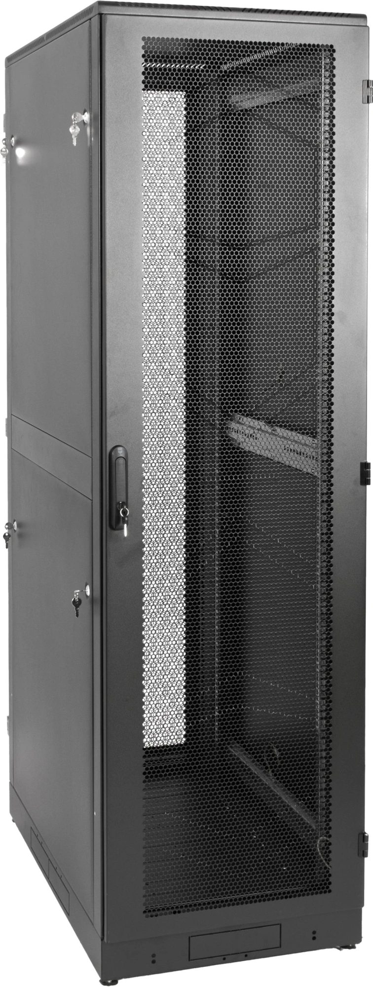 Шкаф коммутационный ЦМО (ШТК-М-42.6.8-1ААА-9005) напольный 42U 600x800мм пер.дв.стекл задн.дв.стал.лист 2 бок.пан. 550кг черный — фото 1