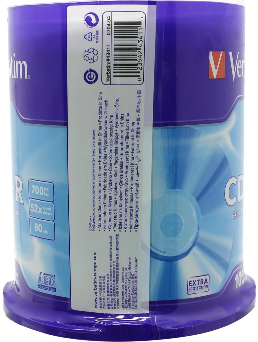 Диск CD-R Verbatim 700Mb 52x Cake Box (100шт) (43430) — миниатюра 5
