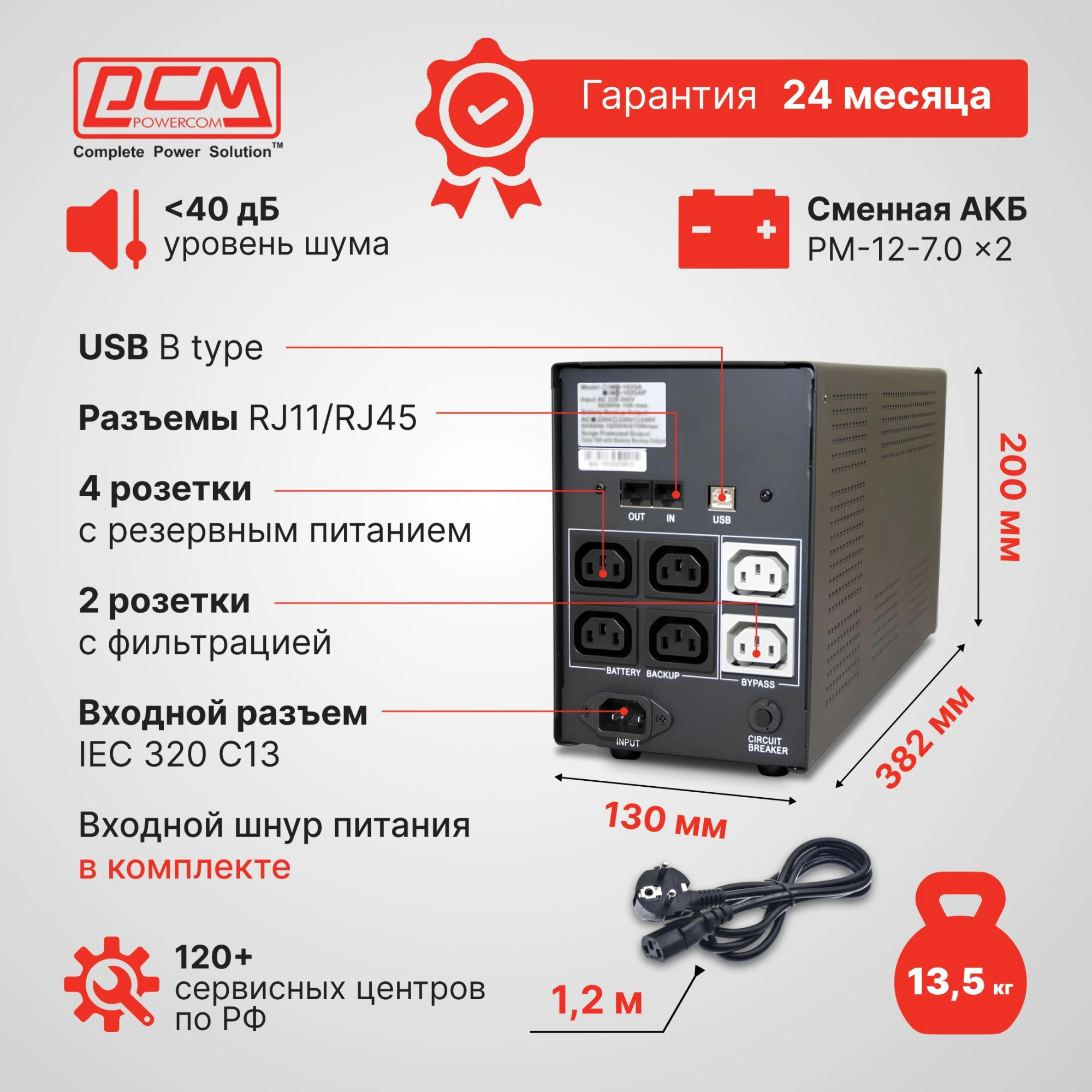 Источник бесперебойного питания Powercom Imperial IMD-1200AP 720Вт 1200ВА черный — миниатюра 11