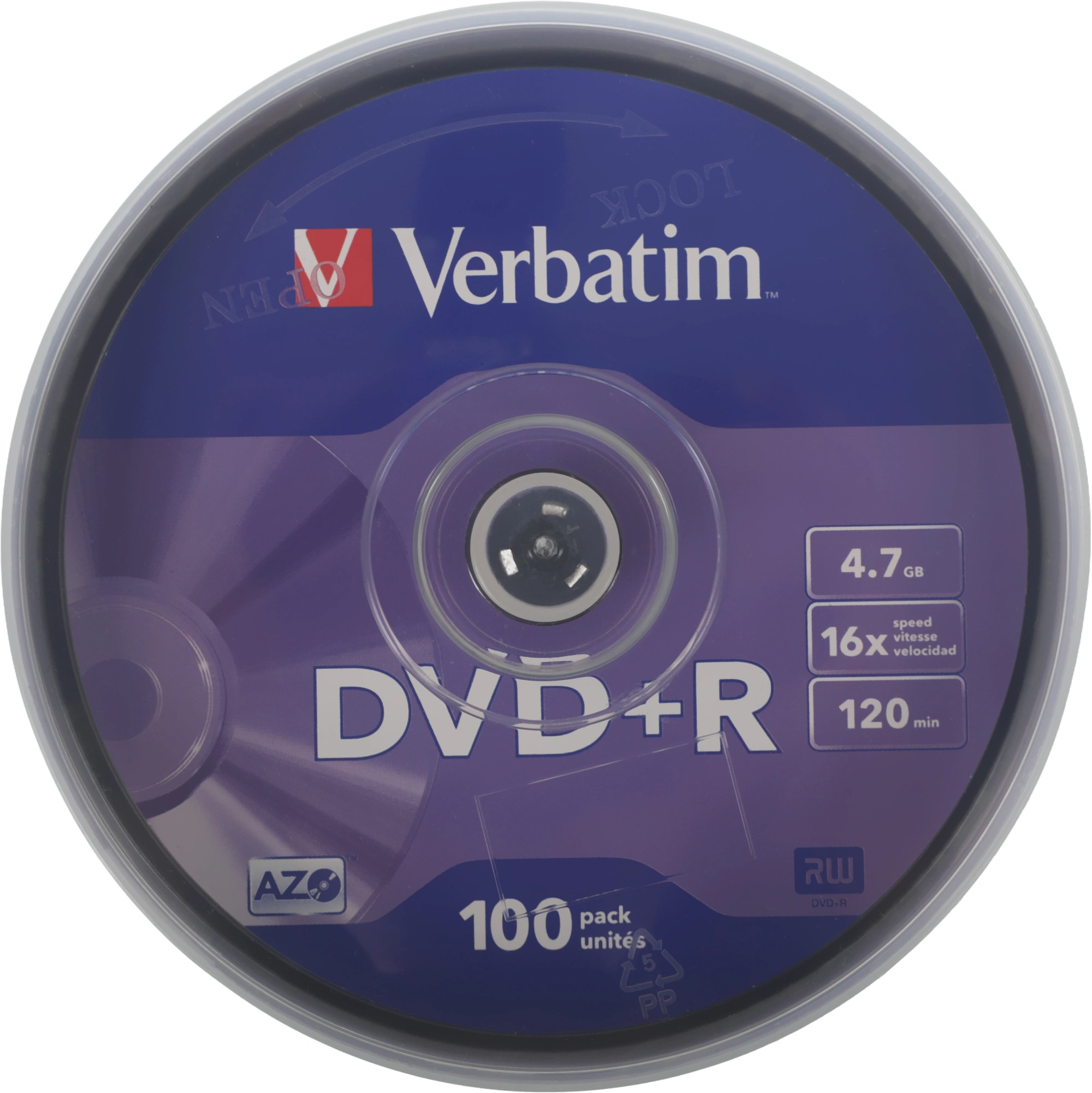 Диск DVD+R Verbatim 4.7Gb 16x Cake Box (100шт) (43551) — миниатюра 3