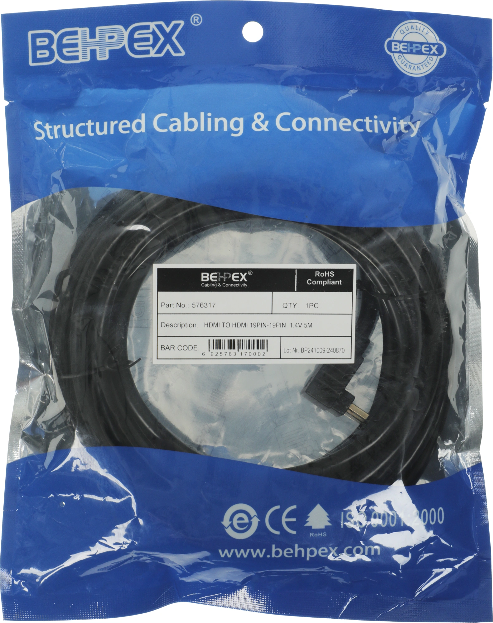 Кабель аудио-видео HDMI (m)/HDMI (m) 5м. черный — миниатюра 3