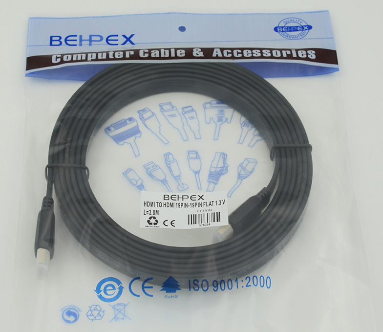 Кабель аудио-видео FLAT ver 1.3 HDMI (m)/HDMI (m) 3м. черный — миниатюра 2