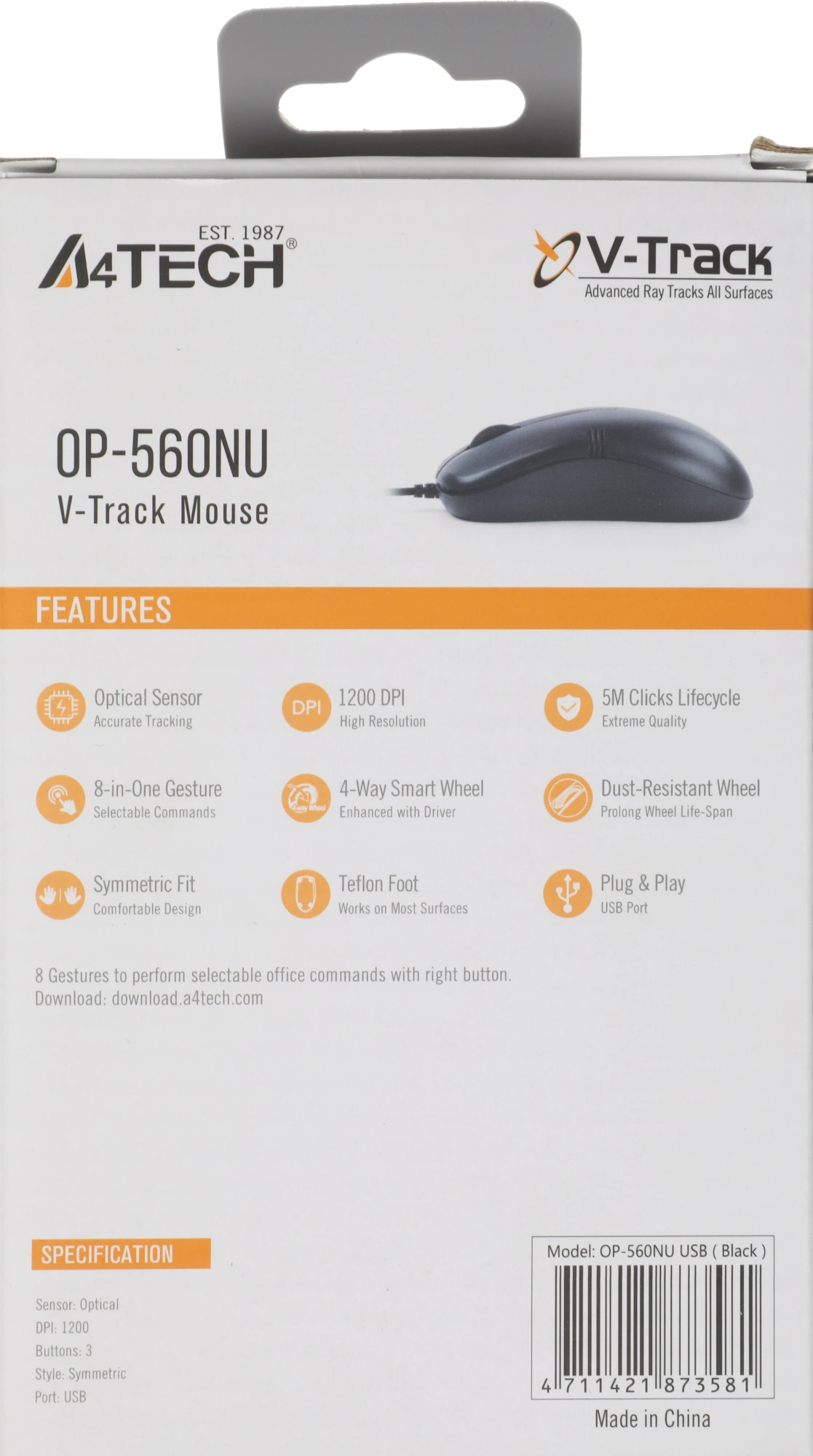 Мышь A4Tech OP-560NU черный оптическая 1200dpi USB 3but — миниатюра 2