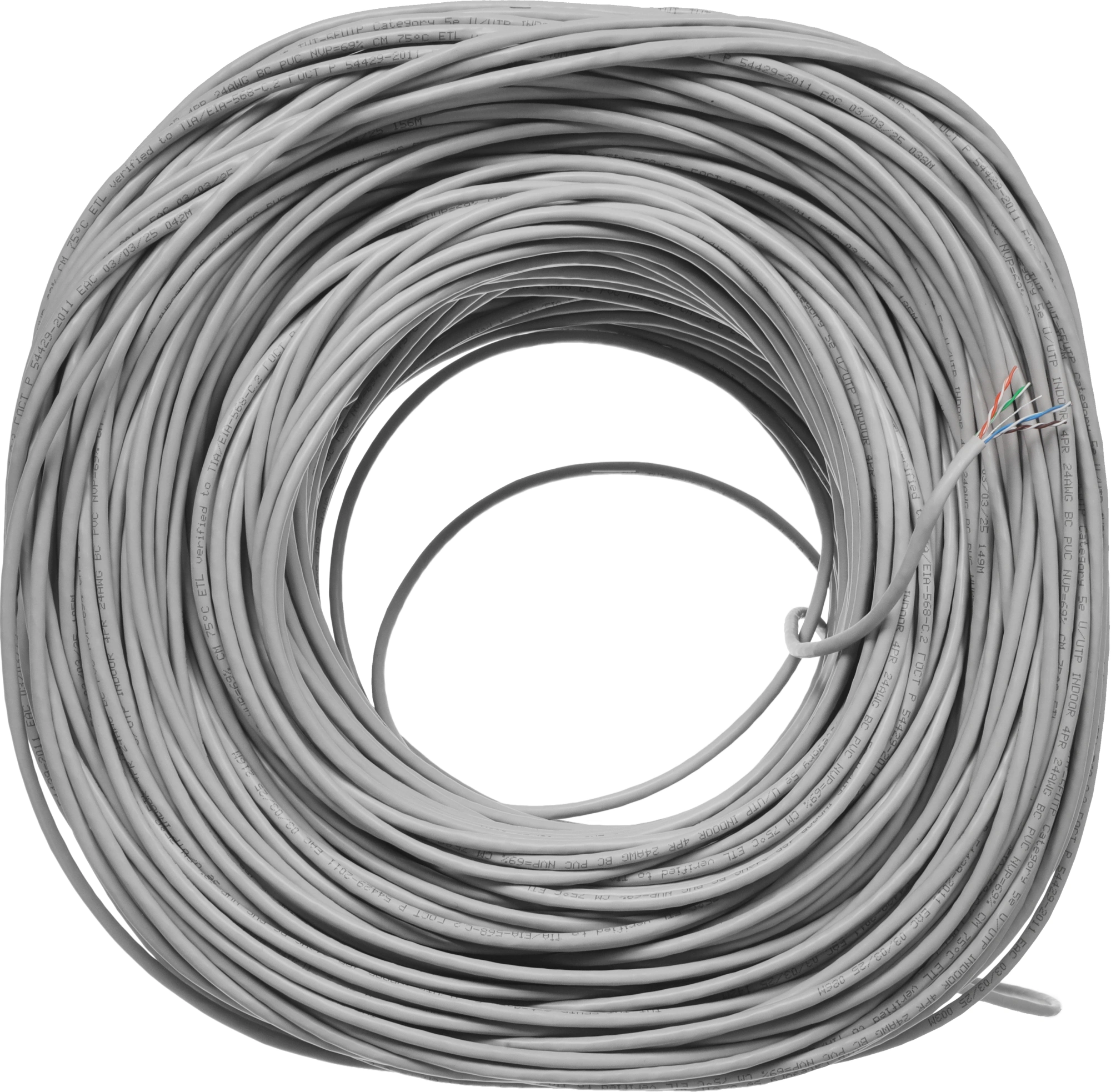 Кабель информационный Lanmaster TWT-5EUTP кат.5E UTP 4 пары 24AWG PVC внутренний 305м серый — миниатюра 3