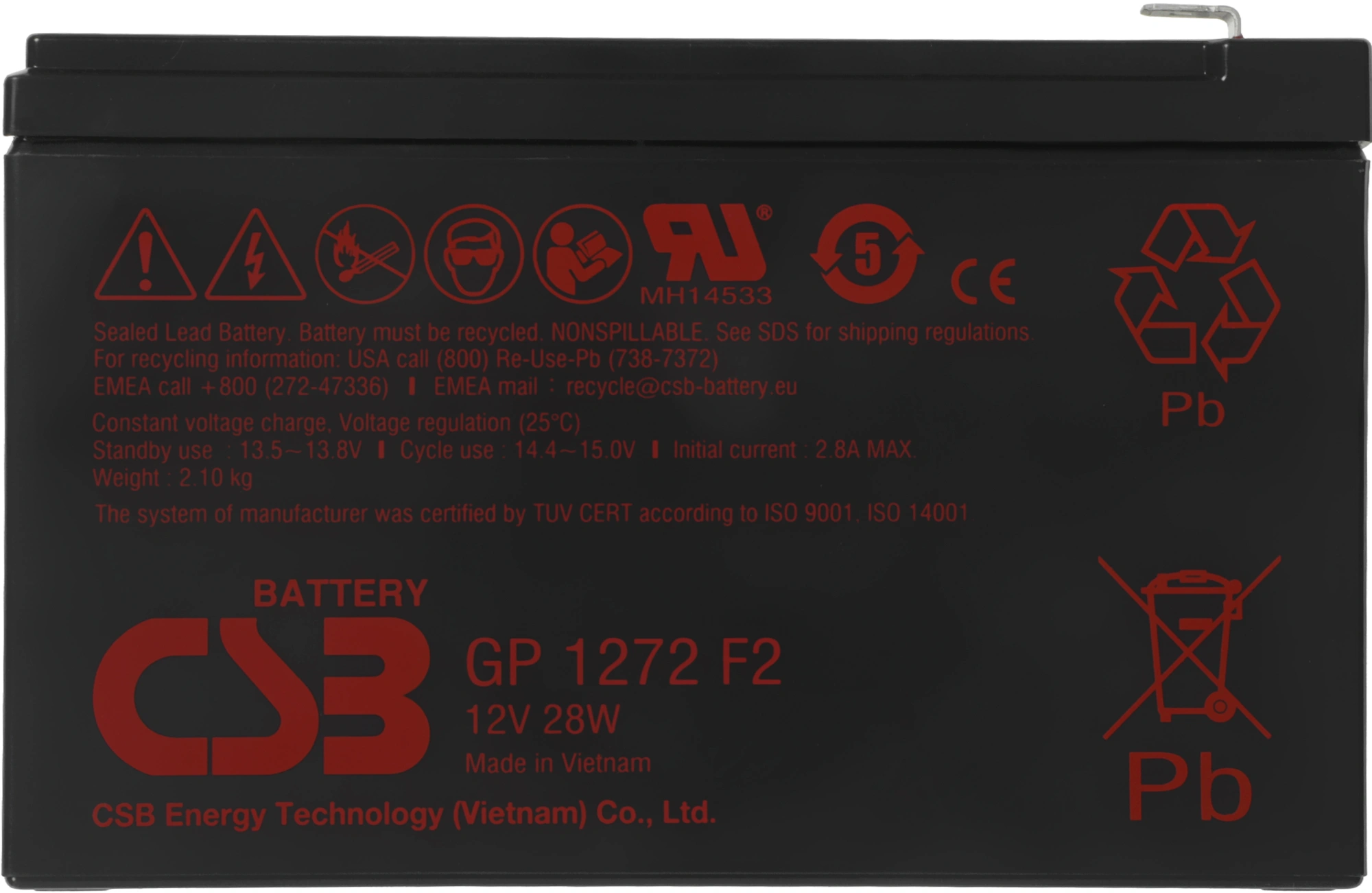 Батарея для ИБП CSB GP1272 F2 (12V28W) 12В 7.2Ач — миниатюра 4