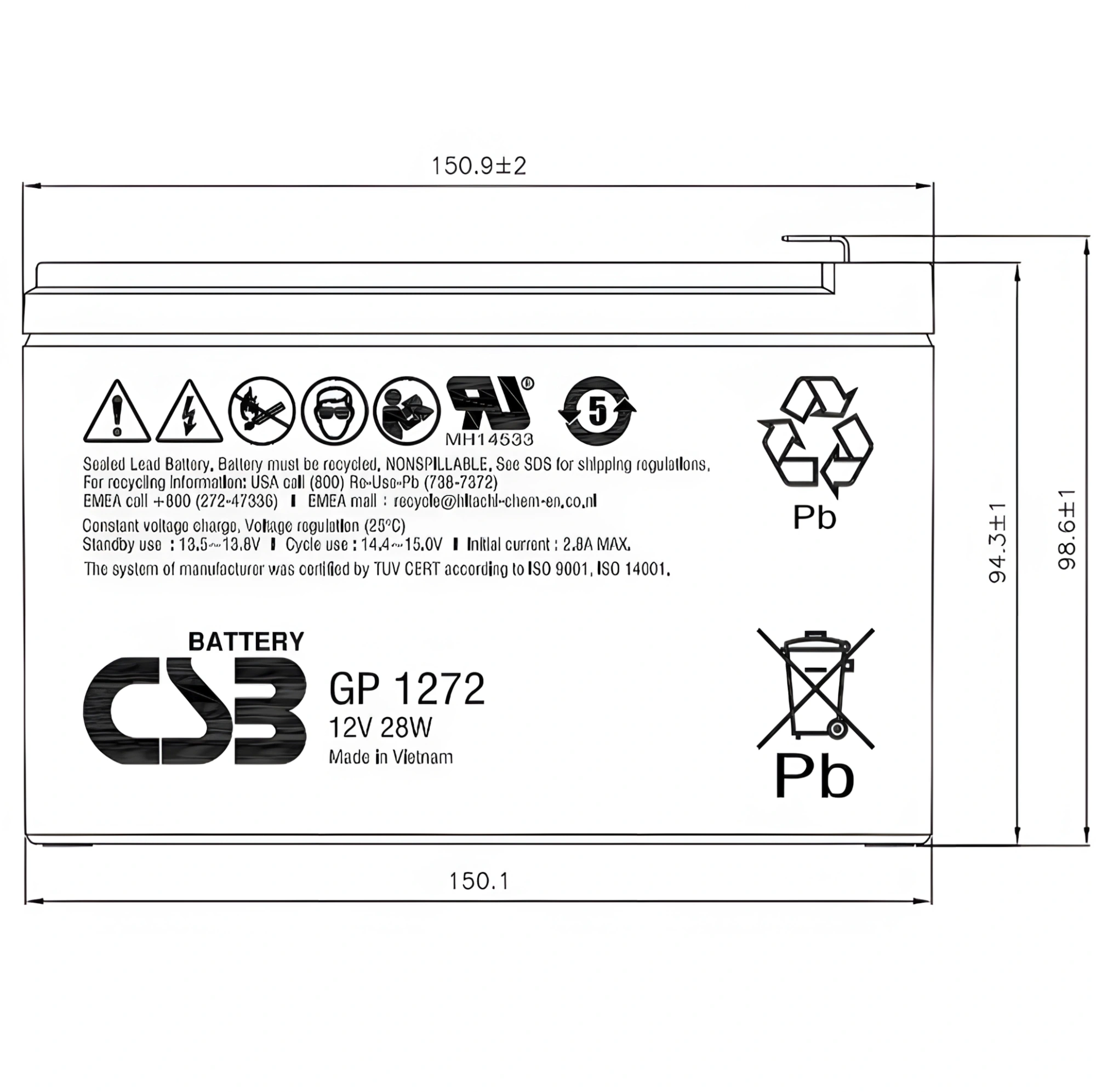 Батарея для ИБП CSB GP1272 F2 (12V28W) 12В 7.2Ач — миниатюра 7