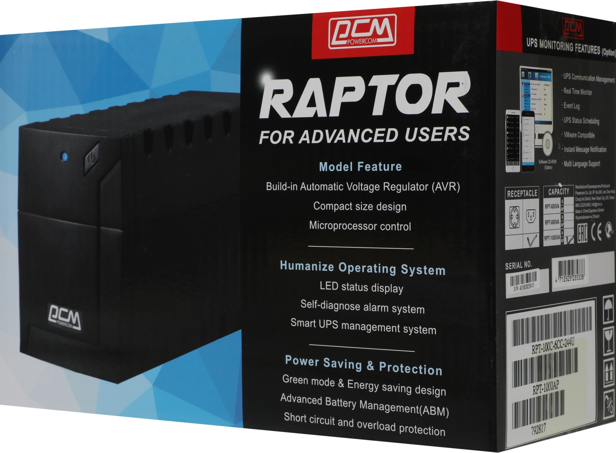 Источник бесперебойного питания Powercom Raptor RPT-1000AP 600Вт 1000ВА черный — миниатюра 11