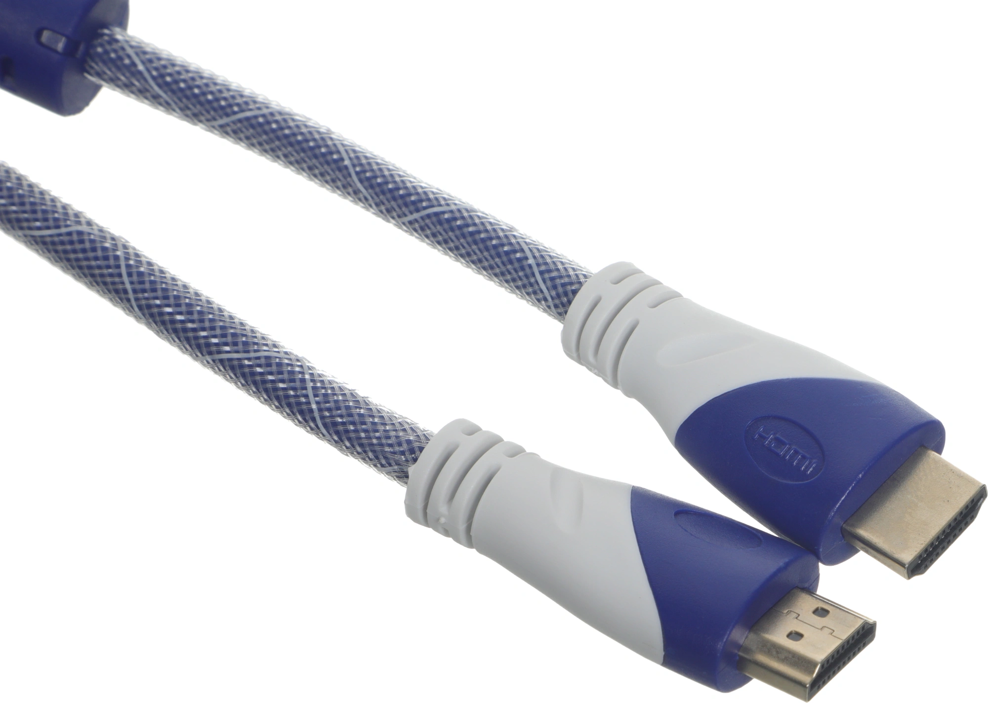 Кабель аудио-видео HDMI (m)/HDMI (m) 1.8м. феррит.кольца позолоч.конт. синий/белый (VER 1.4) — фото 1