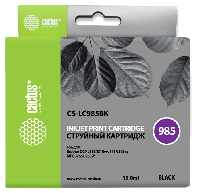 Картридж струйный Cactus CS-LC985BK черный (15мл) для Brother DCPJ315W/DCPJ515W/MFCJ265W с чипом — фото 1