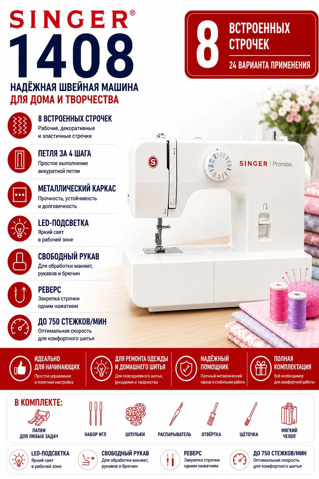 Швейная машина Singer Promise 1408 белый — миниатюра 2