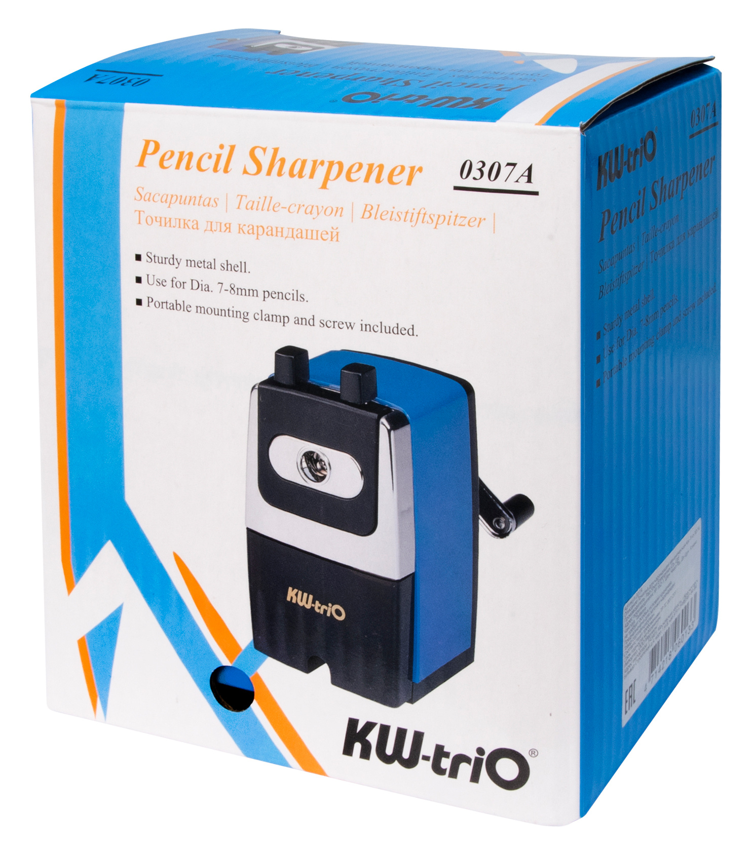 Точилка для карандашей механическая Kw-Trio 307Ablue 307A-BLU 1 отверстие металл синий — миниатюра 9