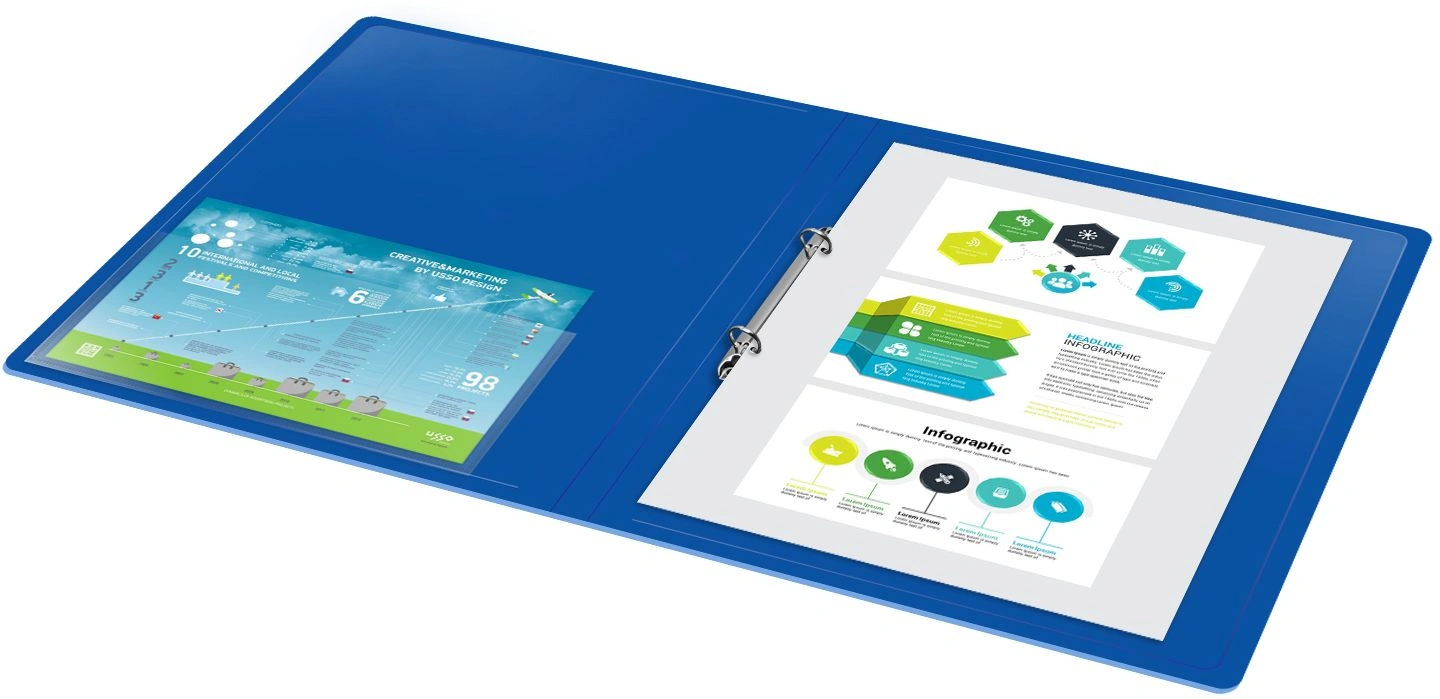 Папка на 2-х кольцах Бюрократ -0827/2RBLU A4 пластик 0.7мм кор.27мм внутр. с вставкой синий — миниатюра 2