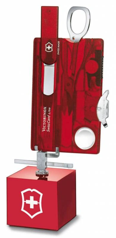 Швейцарская карта Victorinox SwissCard Classic (0.7100.T) красный полупрозрачный коробка подарочная — миниатюра 2