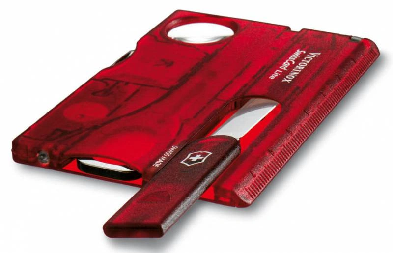 Швейцарская карта Victorinox SwissCard Classic (0.7100.T) красный полупрозрачный коробка подарочная — миниатюра 3
