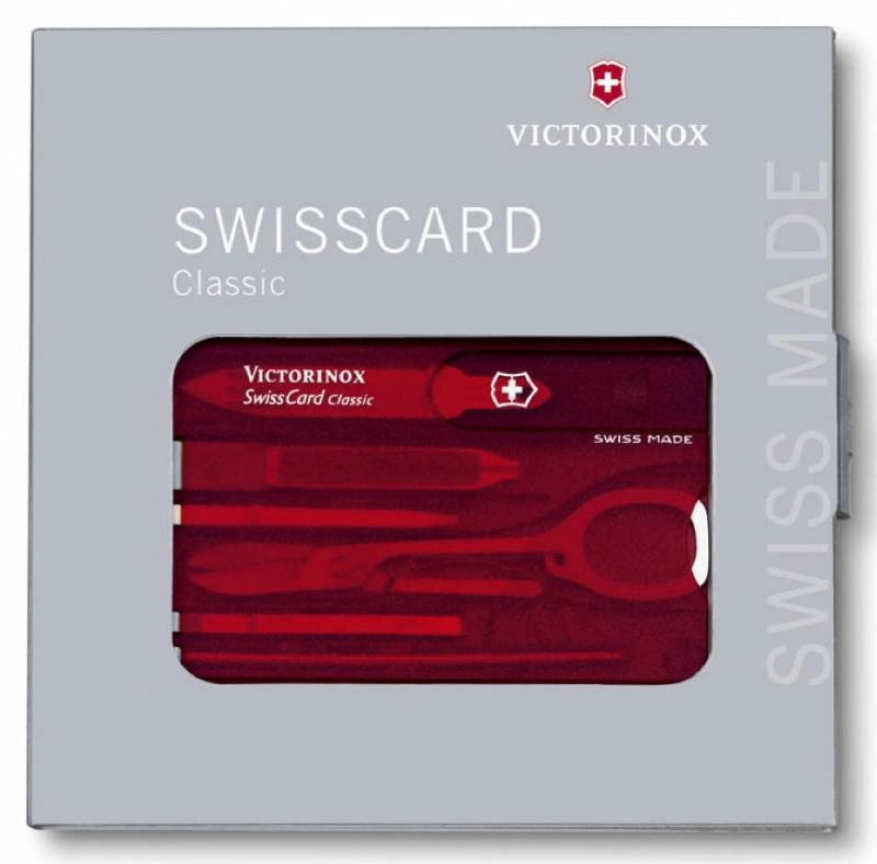 Швейцарская карта Victorinox SwissCard Classic (0.7100.T) красный полупрозрачный коробка подарочная — миниатюра 5