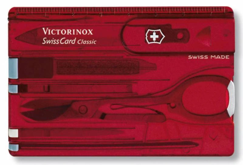 Швейцарская карта Victorinox SwissCard Classic (0.7100.T) красный полупрозрачный коробка подарочная — миниатюра 6
