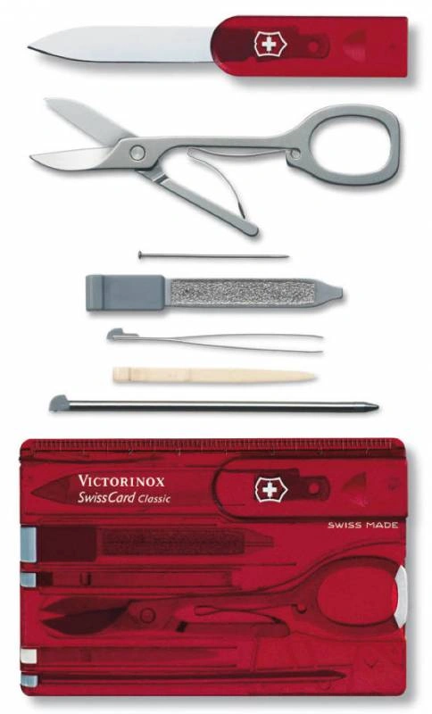 Швейцарская карта Victorinox SwissCard Classic (0.7100.T) красный полупрозрачный коробка подарочная — миниатюра 7