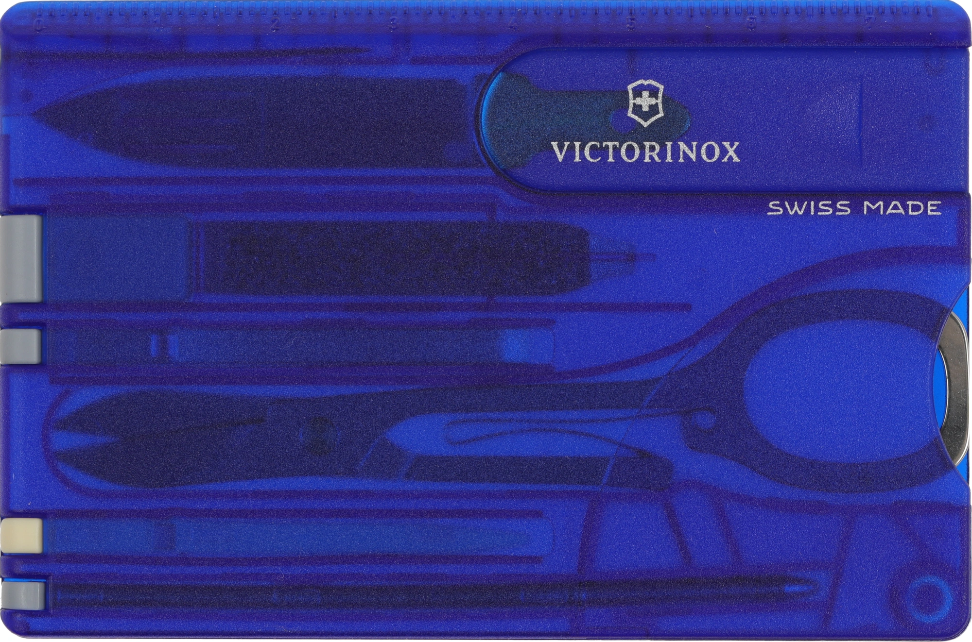 Швейцарская карта Victorinox SwissCard Classic (0.7122.T2) синий полупрозрачный коробка подарочная — миниатюра 2