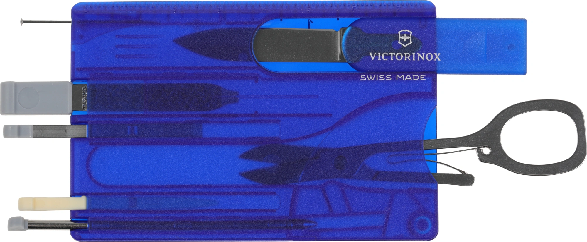 Швейцарская карта Victorinox SwissCard Classic (0.7122.T2) синий полупрозрачный коробка подарочная — миниатюра 3