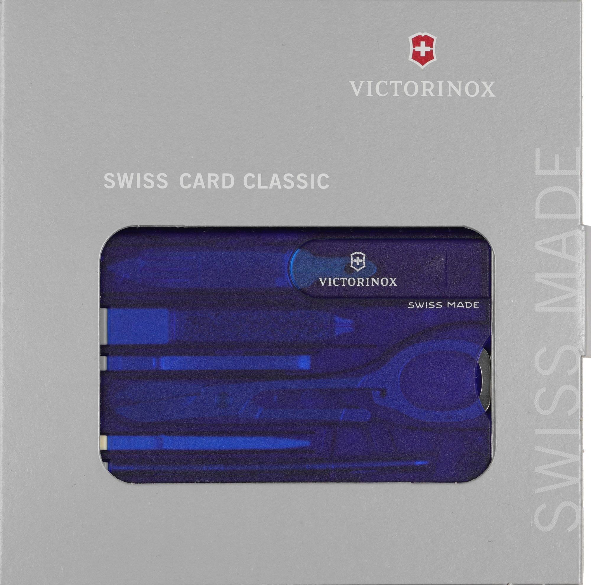 Швейцарская карта Victorinox SwissCard Classic (0.7122.T2) синий полупрозрачный коробка подарочная — миниатюра 6