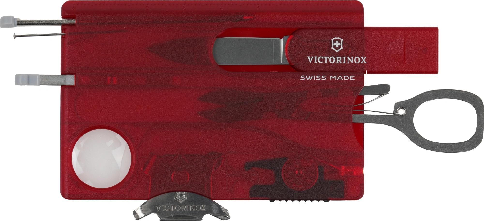 Швейцарская карта Victorinox SwissCard Lite (0.7300.T) красный полупрозрачный коробка подарочная — миниатюра 2