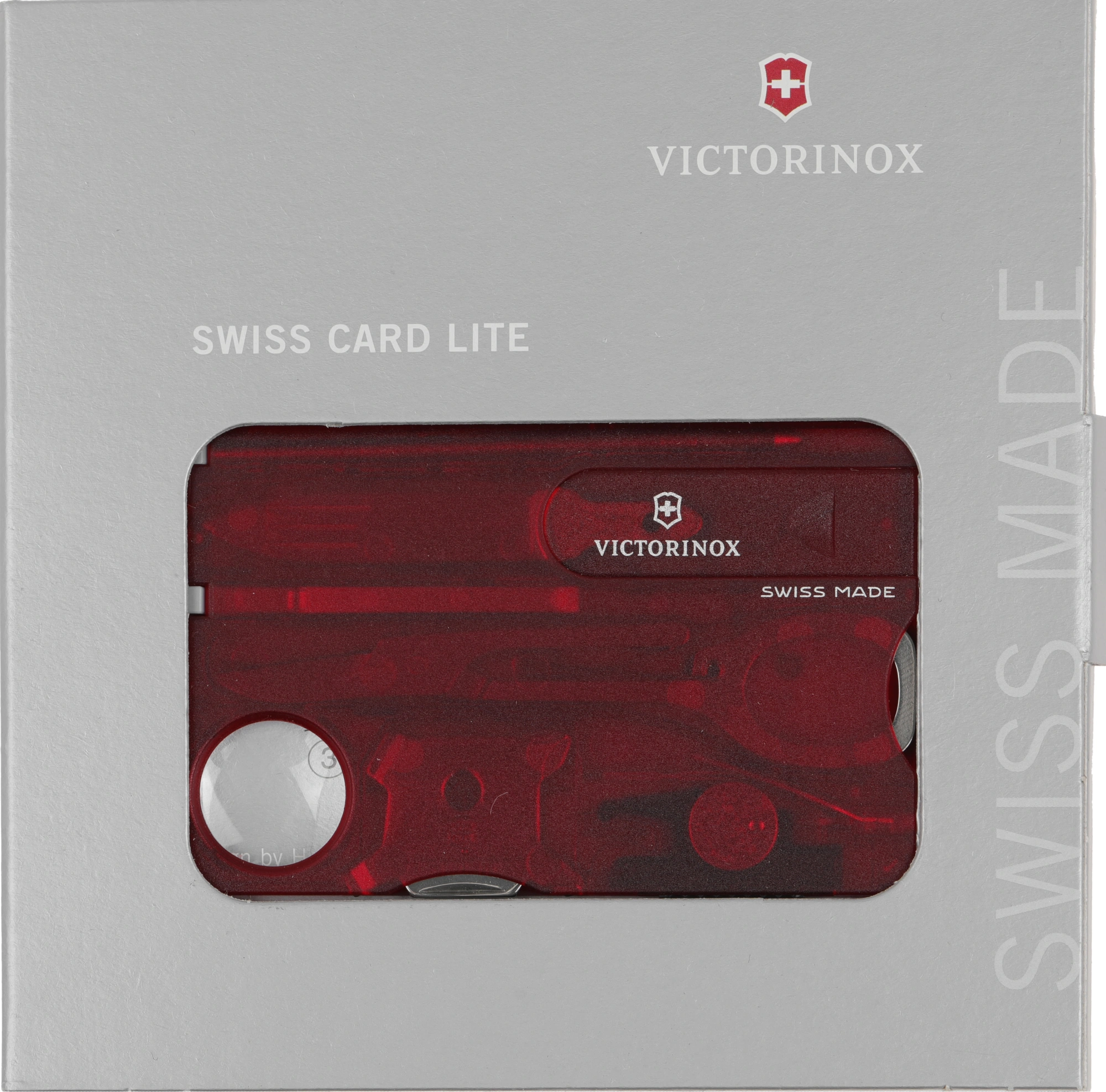 Швейцарская карта Victorinox SwissCard Lite (0.7300.T) красный полупрозрачный коробка подарочная — миниатюра 6