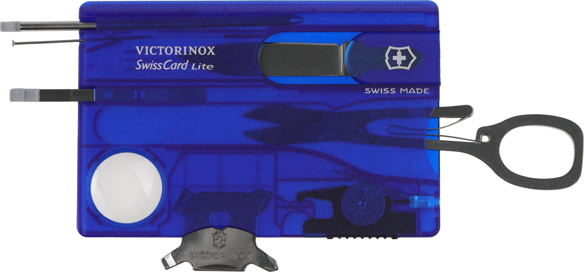Швейцарская карта Victorinox SwissCard Lite (0.7322.T2) синий полупрозрачный коробка подарочная — миниатюра 2