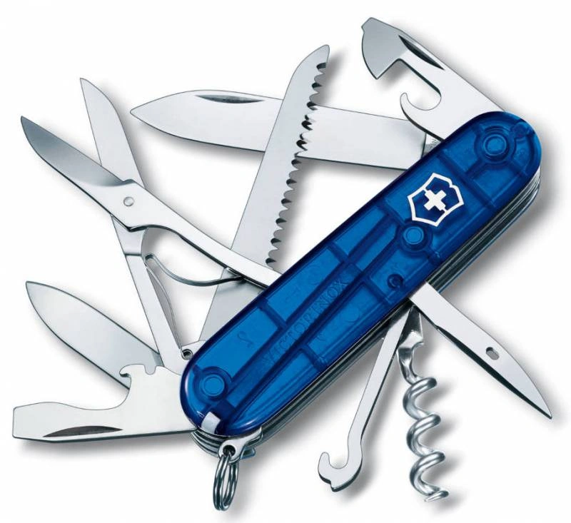 Нож перочинный Victorinox Huntsman (1.3713.T2) 91мм 15функц. синий полупрозрачный карт.коробка — фото 1