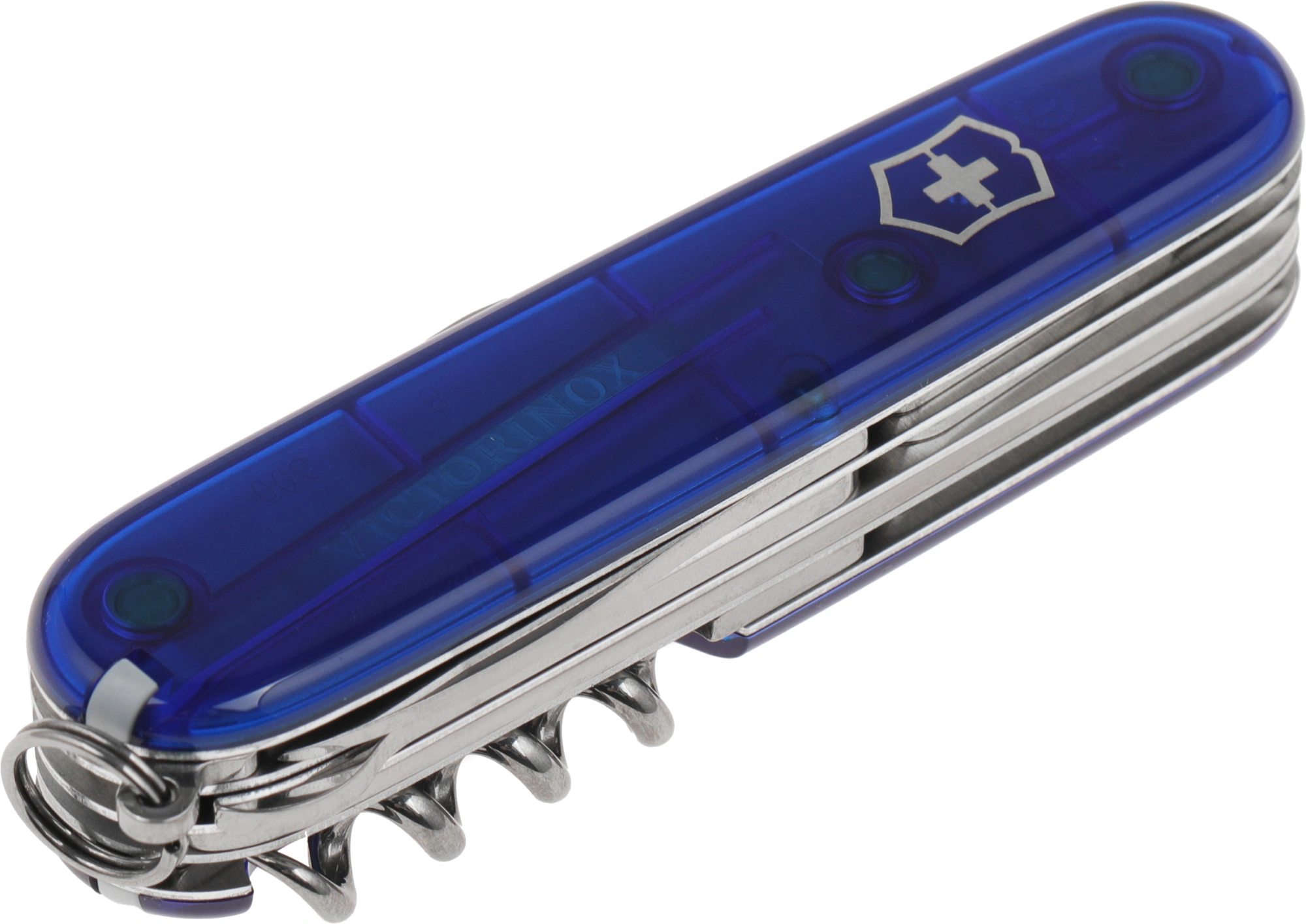 Нож перочинный Victorinox Huntsman (1.3713.T2) 91мм 15функц. синий полупрозрачный карт.коробка — миниатюра 3