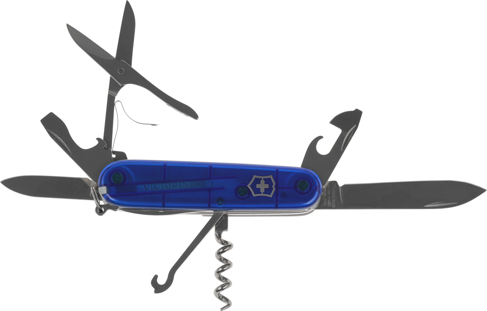 Нож перочинный Victorinox Huntsman (1.3713.T2) 91мм 15функц. синий полупрозрачный карт.коробка — миниатюра 6