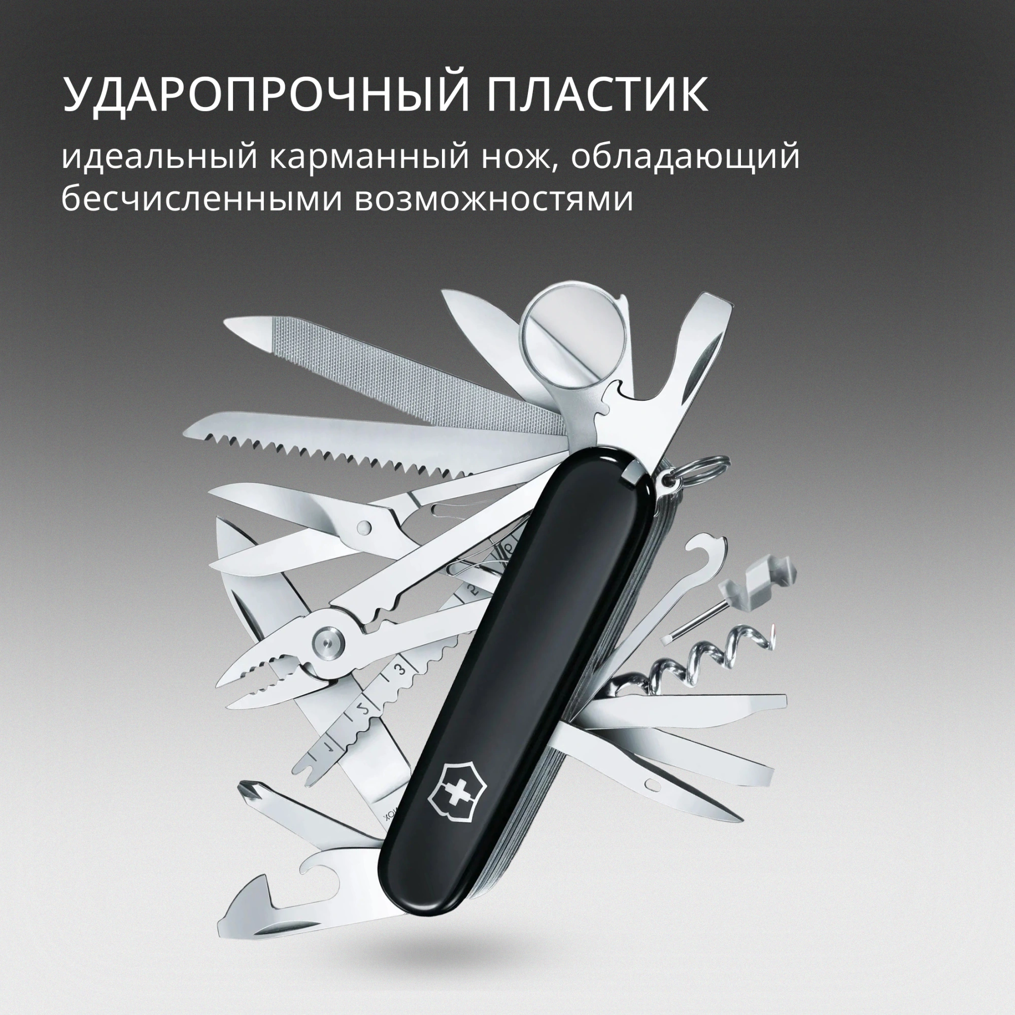 Нож перочинный Victorinox SwissChamp (1.6795.3) 91мм 33функц. черный карт.коробка — миниатюра 13