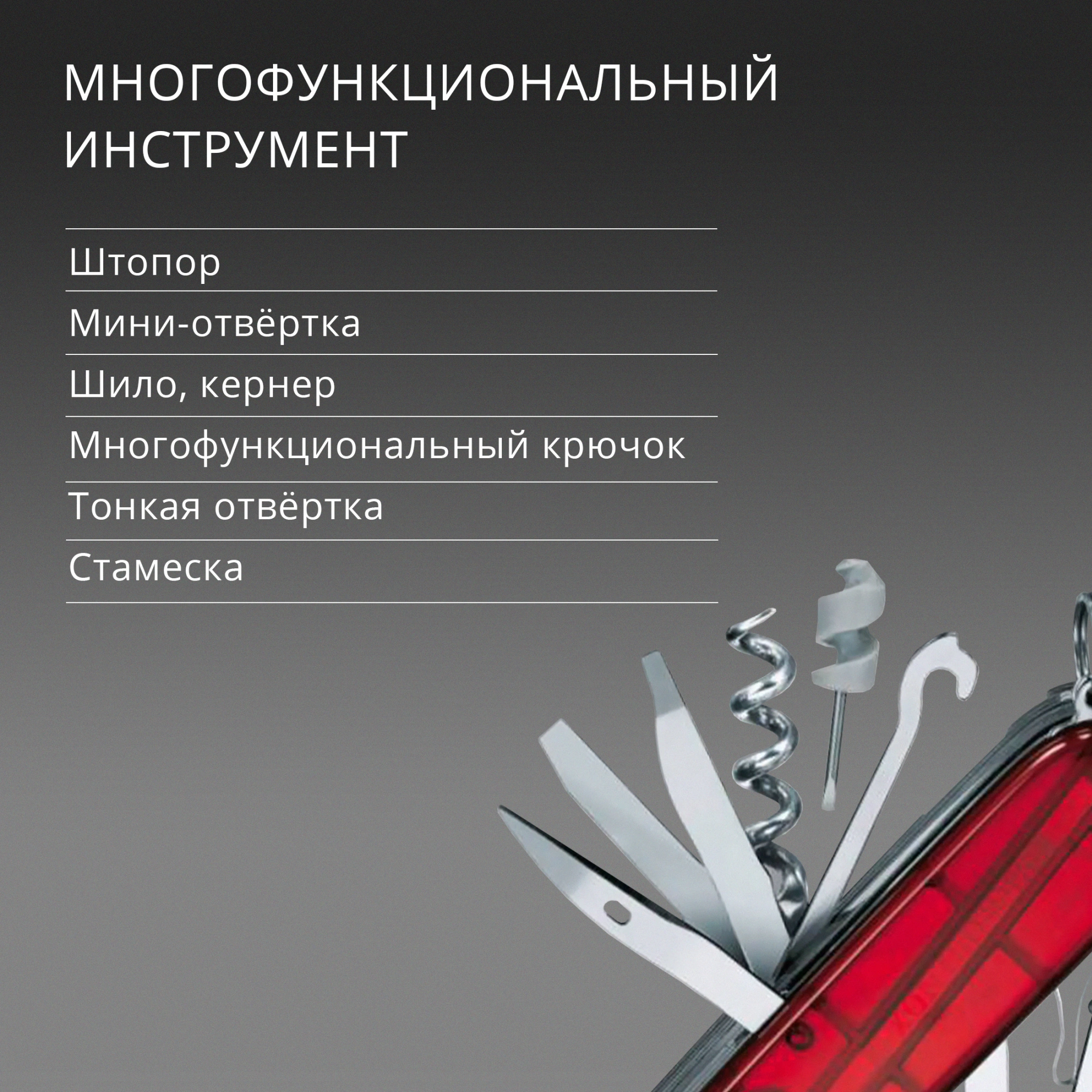 Нож перочинный Victorinox CyberTool L (1.7775.T) 91мм 39функц. красный полупрозрачный карт.коробка — миниатюра 16