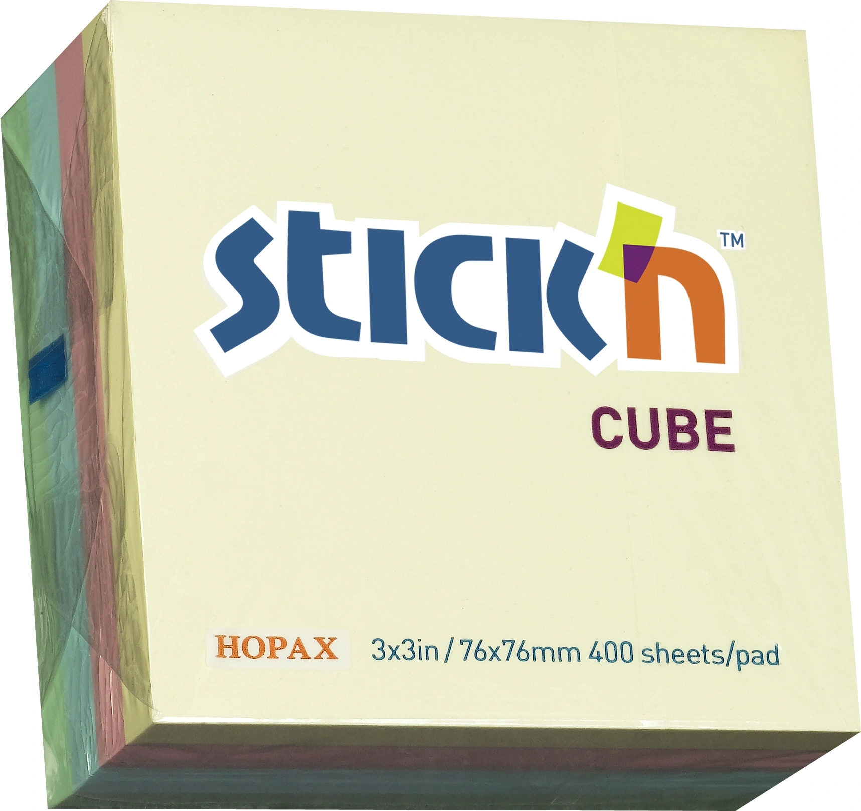 Блок самоклеящийся бумажный Stick`n 21013 76x76мм 400лист. 70г/м2 пастель 4цв.в упак.
