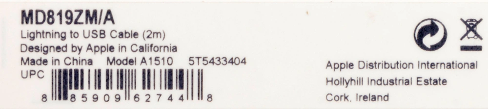 Кабель Apple A1510 MD819ZM/A USB (m)-Lightning (m) 2м белый — миниатюра 4