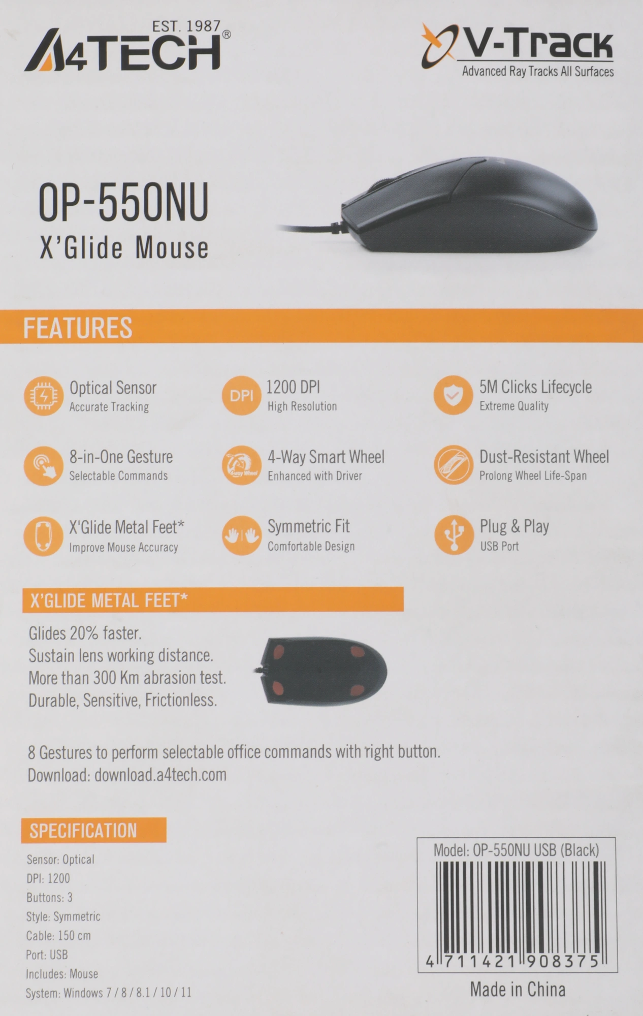 Мышь A4Tech V-Track Padless OP-550NU черный оптическая 1200dpi USB 3but — миниатюра 2