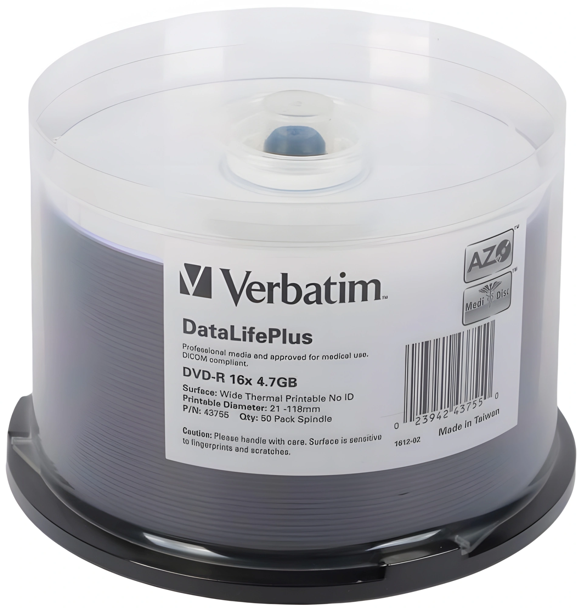 Диск DVD-R Verbatim 4.7Gb 16x Cake Box (50шт) Printable (43755) — миниатюра 2