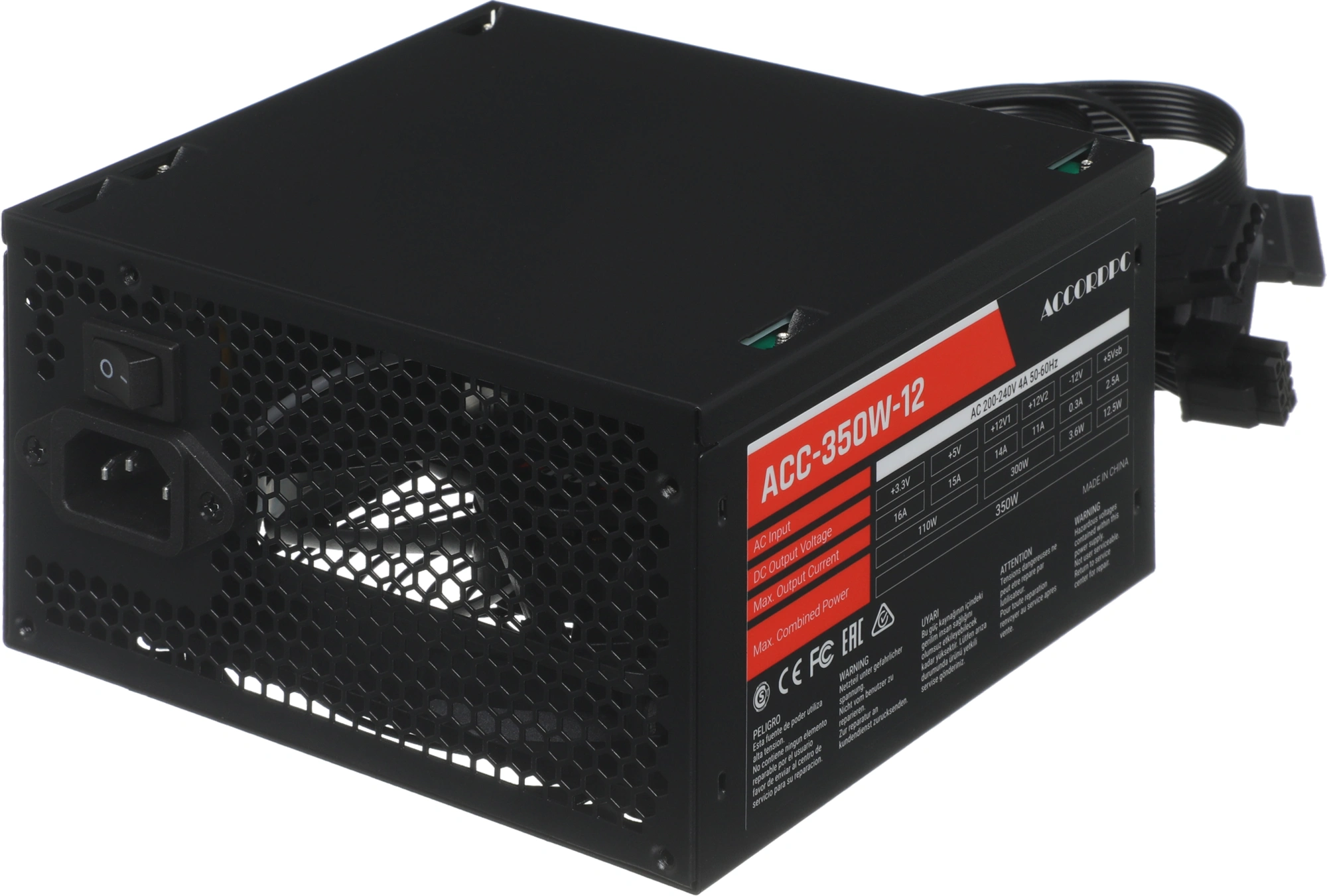 Блок питания Accord ATX 350W ACC-350-12 (20+4pin) 120mm fan 4xSATA — фото 1